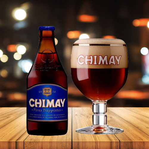 Photo verre et Bouteille Biere Chimay Bleue
